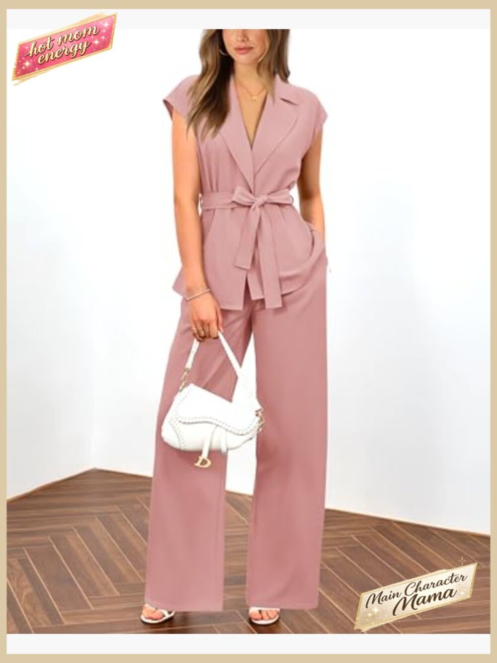 Sleeveless Blazer Vest & Wide Leg Pant Set Business Casual 2 Piece Outfits - Picture 2 of 7